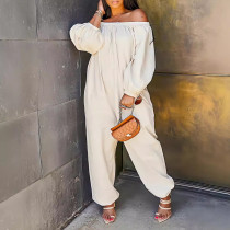 Off Shoulder Long Sleeve Solid Loose Jumpsuit AIL-285