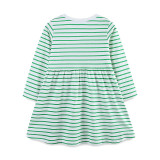 Kids Girl Striped Round Neck Pocket Print Princess Dress GASD-1518