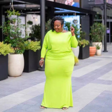 Plus Size Solid Color Long Sleeve Maxi Dress YS-2411