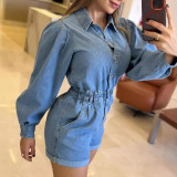 Casual Single-breasted Long-sleeve Denim Romper GAKF-A40807