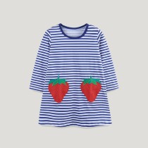 Kids Girl Strawberry Embroidery Knit Stripe Dress GASD-1536