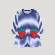 Kids Girl Strawberry Embroidery Knit Stripe Dress GASD-1536