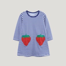 Kids Girl Strawberry Embroidery Knit Stripe Dress GASD-1536