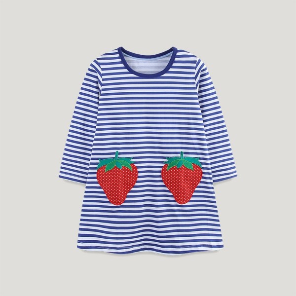 Kids Girl Strawberry Embroidery Knit Stripe Dress GASD-1536