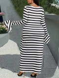 Black White Stripe Tight Ruffles Long Dress GFMA-0423