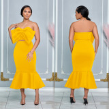 Solid Color Sleeveless Bow Two Piece Skirt Set BY-7028