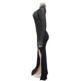 Long Sleeve Hot Drill Split Maxi Dress BY-C7045
