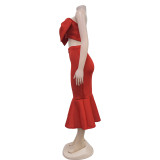 Solid Color Sleeveless Bow Two Piece Skirt Set BY-7028