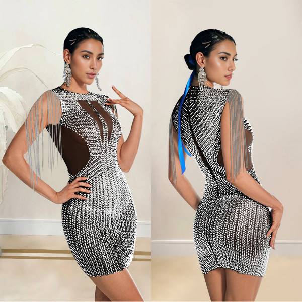 Tassel Hot Drill Sleeveless Mini Dress BY-7020