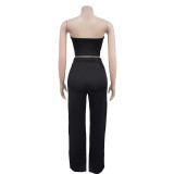 Solid Color Wrap Chest Split Two Piece Pants Set BY-C7056