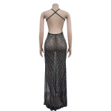 Hot Drill V Neck Backless Maxi Dress BY-7023