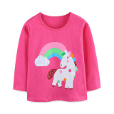 Kids Girl's Unicorn Print Casual T-Shirt GASD-5374