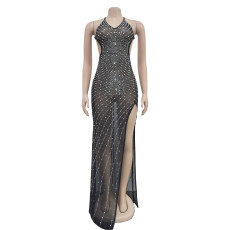 Hot Drill V Neck Backless Maxi Dress BY-7023