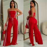 Solid Color Wrap Chest Split Two Piece Pants Set BY-C7056