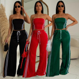 Solid Color Wrap Chest Split Two Piece Pants Set BY-C7056