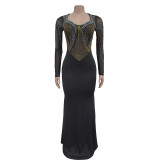 Long Sleeve Hot Drill Solid Maxi Dress BY-C7042