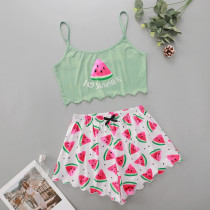 Watermelon Print Sling Loungewear Set  GXMB-TL9446