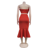 Solid Color Sleeveless Bow Two Piece Skirt Set BY-7028