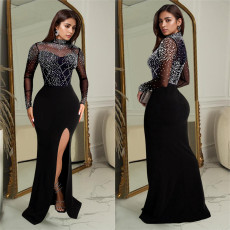 Long Sleeve Hot Drill Split Maxi Dress BY-C7045