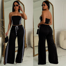Solid Color Wrap Chest Split Two Piece Pants Set BY-C7056