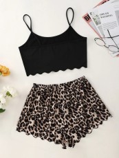 Leopard Print Sling Tops Loungewear Set GXMB-TL9618_BK