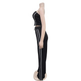 Solid Color Wrap Chest Split Two Piece Pants Set BY-C7056