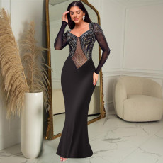 Long Sleeve Hot Drill Solid Maxi Dress BY-C7042