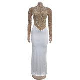 Solid Color Hot Drill Long Dress BY-C7043
