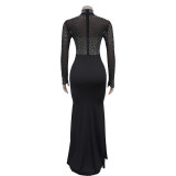 Long Sleeve Hot Drill Split Maxi Dress BY-C7045