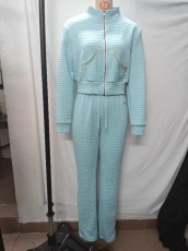 Solid Long Sleeve Zipper Two Piece Pants Set GBGF-5035