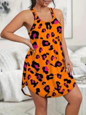Plus Size Print U Neck Loose Midi Dress GXMB-9874X