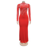 Solid Color Hot Drill Long Dress BY-C7043