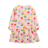 Kids Girl's Floral Printed O Neck Princess Dress GASD-1533