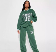 Letter Print Loose Sport Sport Sweatshirt Pants Set GBGF-5038