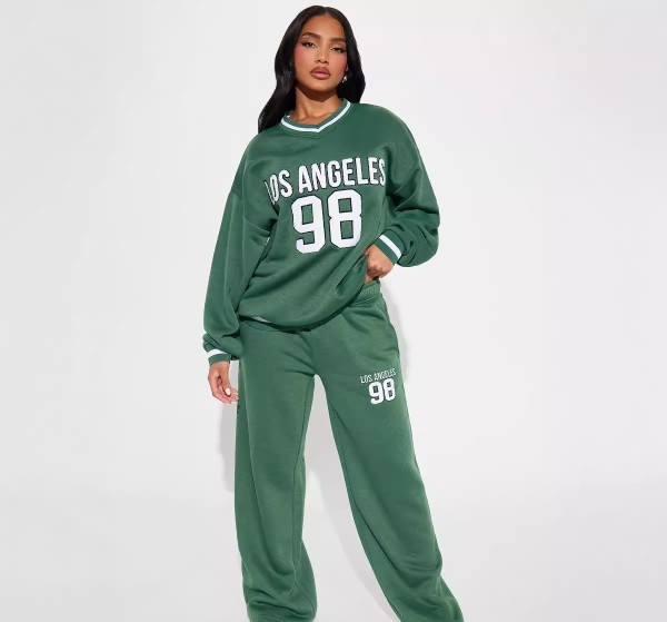 Letter Print Loose Sport Sport Sweatshirt Pants Set GBGF-5038