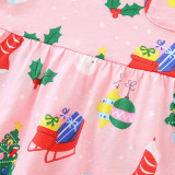 Kids Girl's Christmas Tree Print Long Sleeve Dress GASD-1544