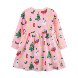 Kids Girl's Christmas Tree Print Long Sleeve Dress GASD-1544