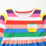 Kids Girl's Color Stripe Print Csual Dress GASD-1532