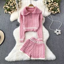 Contrast Color Sweater Long Sleeve Shorts Suit GPND-lw230968
