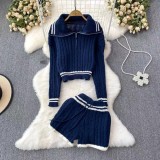 Contrst Color Sweater Long Sleeve Shorts Suit GPND-lw230968