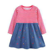 Kids Girl's Long Sleeve Stripe Print Princess Dress GASD-1517