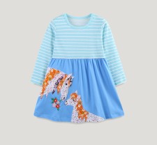 Kids Girl's Stripe Print Color Block Dress GASD-1515