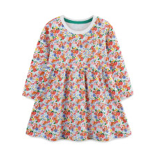 Kids Girl's Floral Print Round Neck Princess Dress GASD-1530