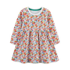 Kids Girl's Floral Print Round Neck Princess Dress GASD-1530