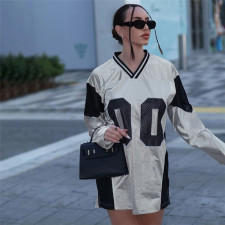 V Neck Mesh Patchwork Long Sleeve T Shirt XEF-50710