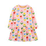 Kids Girl's Floral Printed O Neck Princess Dress GASD-1533