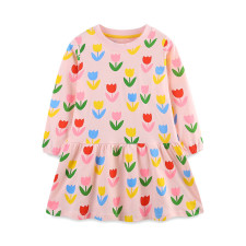 Kids Girl's Floral Printed O Neck Princess Dress GASD-1533