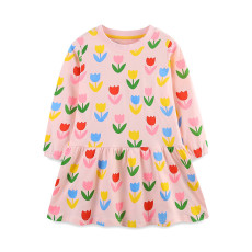 Kids Girl's Floral Printed O Neck Princess Dress GASD-1533