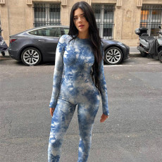 Tie Dye Print Long Sleeve Tight Pants Set XEF-53691