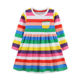 Kids Girl's Color Stripe Print Csual Dress GASD-1532